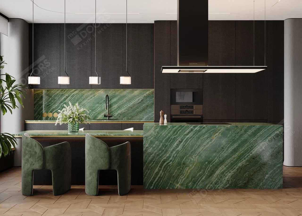 Кухня в стиле модерн со столешницей из кварцита