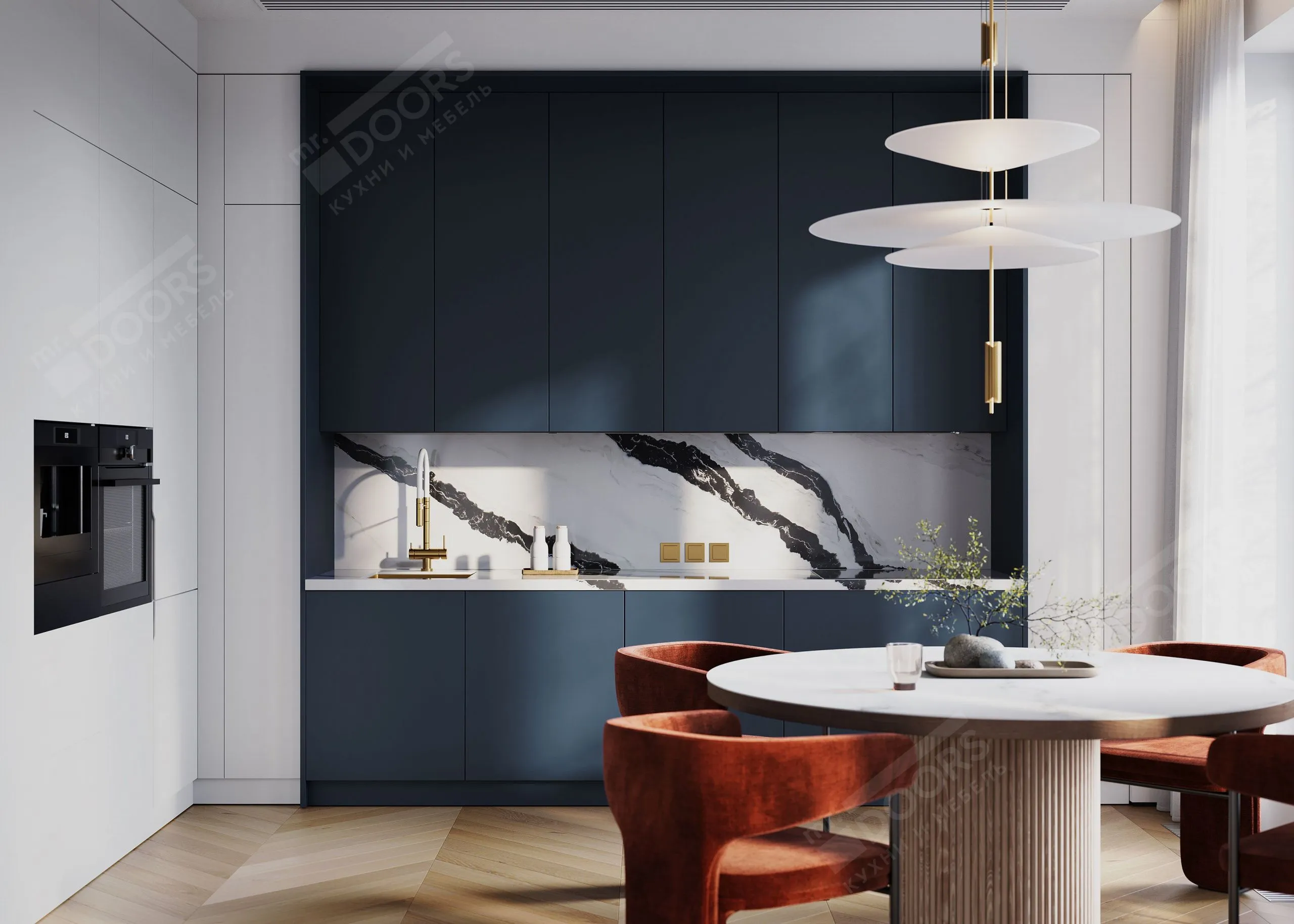 Кухня в стиле фьюжн со столешницей из кварца